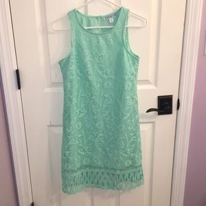 mint green lace shift dress
